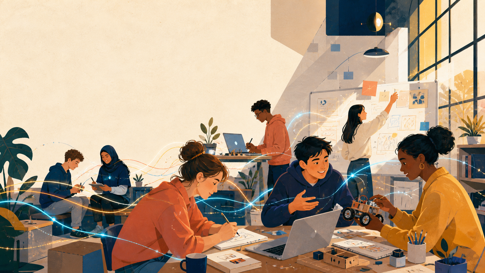 Students collaborating in a creative technology studio
